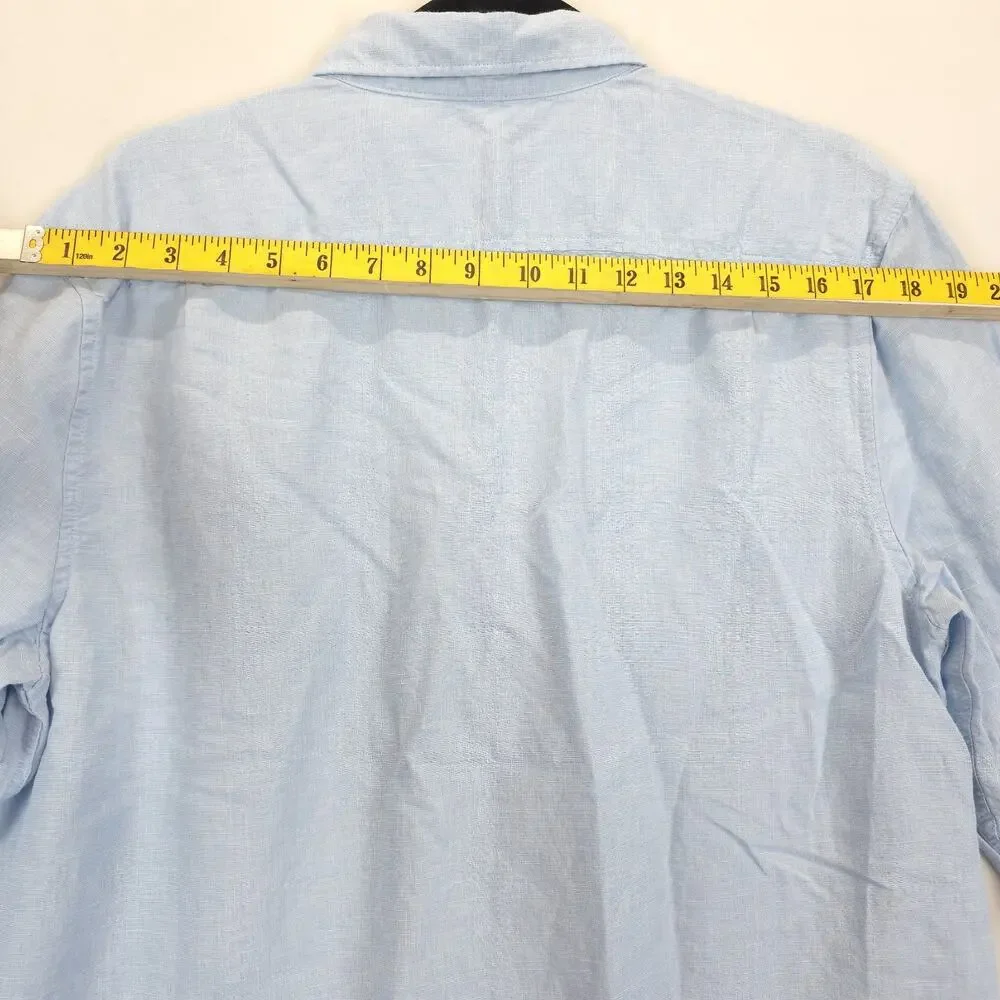 7 For All Mankind Linen Cotton Button Up Shirt‎ Men L Office Casual Preppy Blue